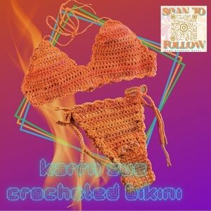 ORANGE ANGORA BLEND CROCHETED BIKINI
